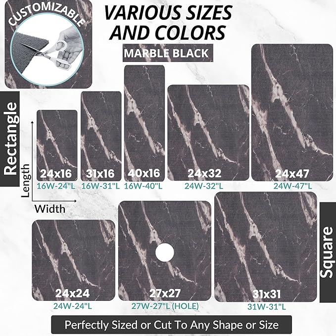 Enkosi Loofah Shower Mat Non Slip – Square Anti Slip Bath Mat for Inside Showers, Bathtub, Tub, Bathroom - Cushioned, Quick Dry PVC with Drain Holes - Secure Grip Safety Pad (Marble Black 24x24)