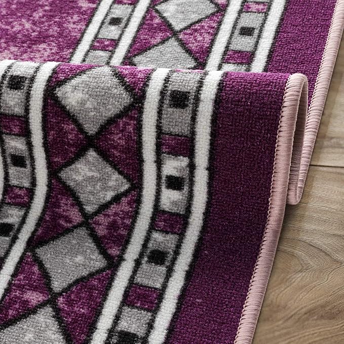 Antep Rugs Alfombras Modern Bordered 5x7 Non-Skid (Non-Slip) Low Profile Pile Rubber Backing Indoor Area Rugs (Purple, 5' x 7')