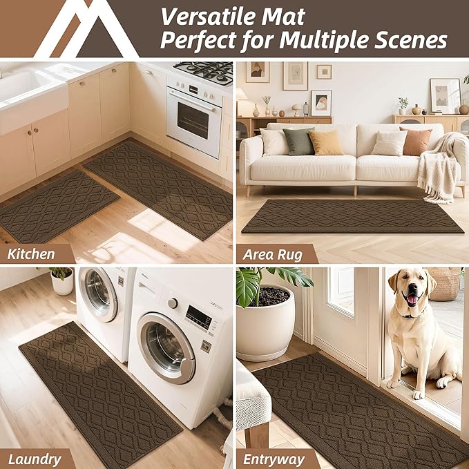 COSY HOMEER-Kitchen-Rugs-and-Mats 20"x48" Non Slip Kitchen Mats for Floor Absorbent Washable Kitchen Runner Standing Floor Mat for Sink Mat,Entry,Laundry,Polypropylene,Brown