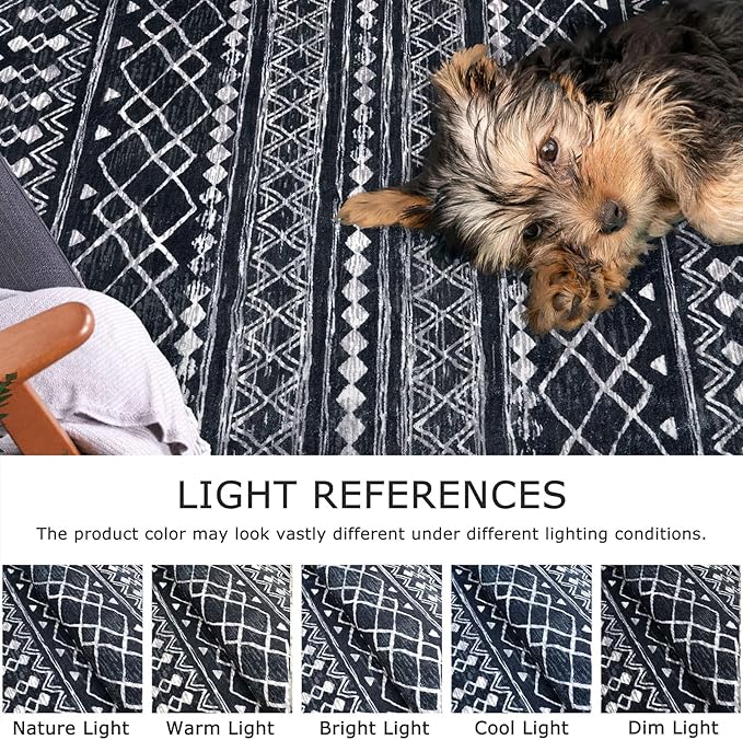 KUTA Moroccan Washable Kitchen Rug, 2x7 Non-Slip Vintage Black Boho Hallway Runner Rugs Ultra Soft Distressed Geometric Floor Carpet Runners for Bedroom Laundry Living Room