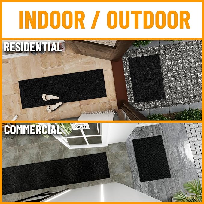 Ottomanson 3'11" x 8' Hallway Runner with Scraper Pile - Extra Durable Non-Slip Rug Mat for Indoor & Outdoor Use - Ideal for Kitchen, Entryway & Garage - High-Traffic Carpet, Black