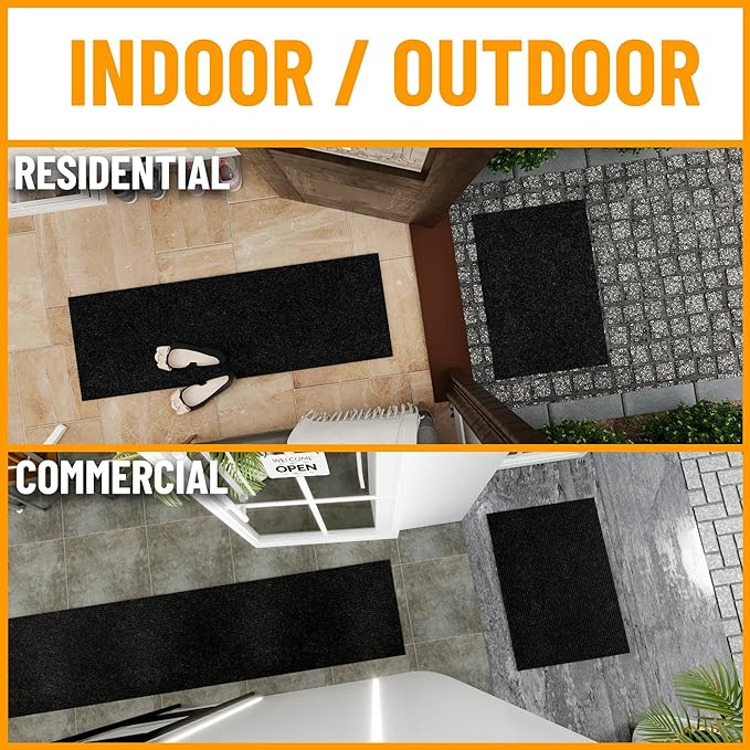 Ottomanson 2'7" x 37' Hallway Runner with Scraper Pile - Extra Durable Non-Slip Rug Mat for Indoor & Outdoor Use - Ideal for Kitchen, Entryway & Garage - High-Traffic Carpet, Black