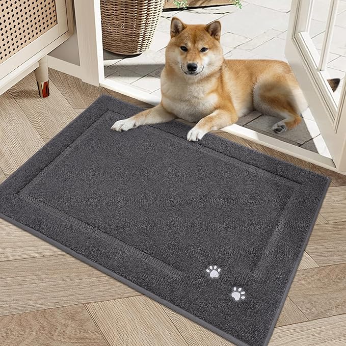 BEQHAUSE Dog Door Mat for Muddy Paws 20"x32" Dirt Trapper Absorbent Doormat Non Slip Entryway Rugs Washable Stain Resistant Welcome Floor Mat Soft Low-Profile for Front Back Door, Dark Grey