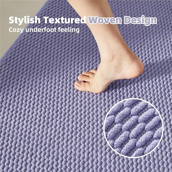 Bathroom Runner Rugs, Long Bath Mat Runner Washable Thin Quick Dry Low Pile Bathroom Runner Rugs Non Slip, Lavender 16"x60"