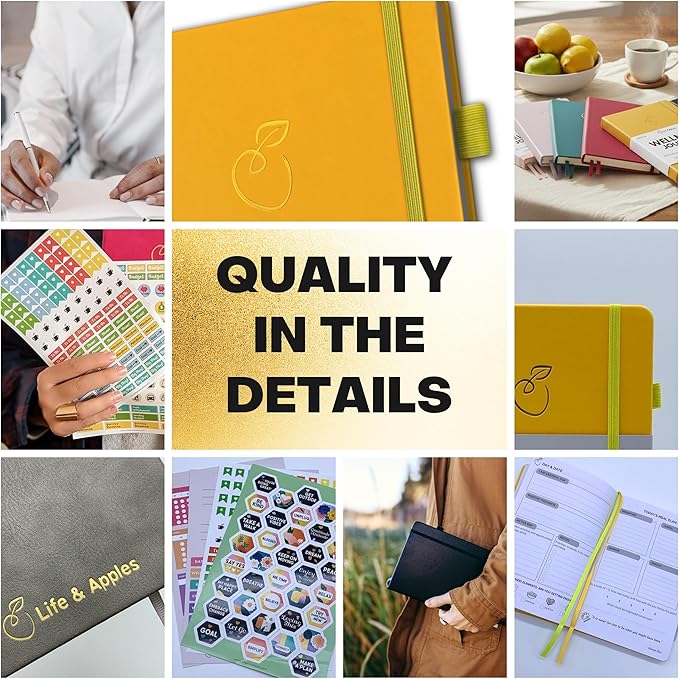 Life & Apples Daily Wellness Journal - Guided Journal & Planner for Wellbeing, Gratitude & Healthy Routines | Food & Fitness Journal, Habit Tracker, Weight Loss Diary | Undated A5 Yellow