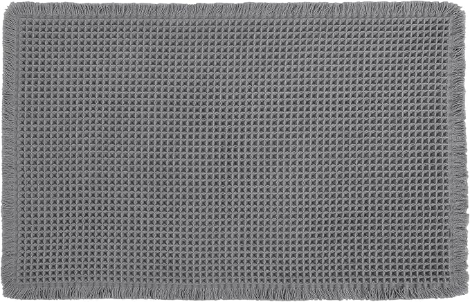 Hiasan Waffle Bath Mat, Super Absorbent Non Slip Bathroom Boho Rug with Tassels, Machine Washable Bath Mats for Bathroom, Ultra Soft Rubber Backed Rug, Dark Grey, 16 x 24 Inches