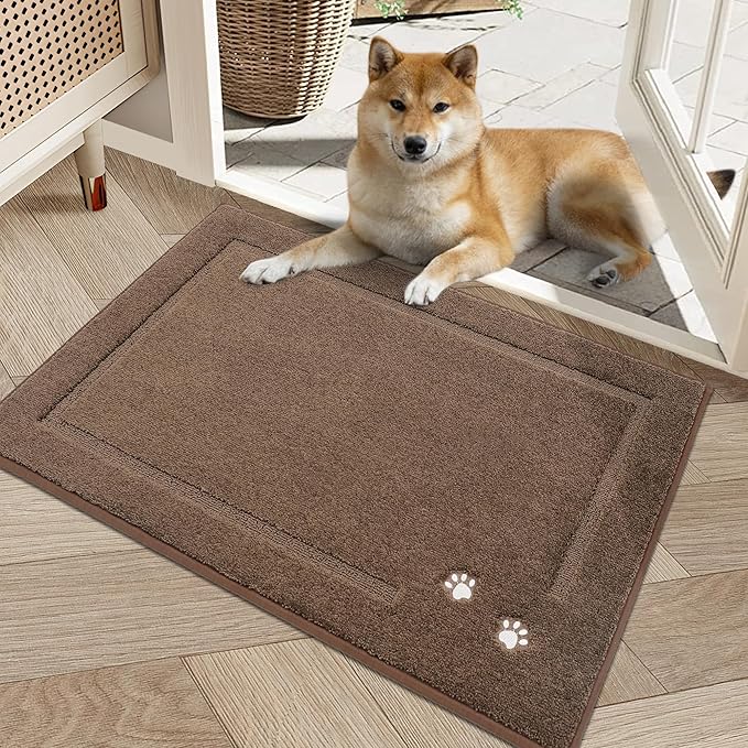 BEQHAUSE Dog Door Mat for Muddy Paws 20"x32" Dirt Trapper Absorbent Doormat Non Slip Entryway Rugs Washable Stain Resistant Welcome Floor Mat Soft Low-Profile for Front Back Door, Brown