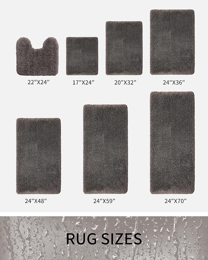 Toilet Rugs U-Shaped Mat 24x22, Contour Bathroom Mat - Ultra Soft & Absorbent Microfiber, Quick-Dry, Machine Washable with High Density Foam Latex Non Slip Backing, Dark Grey