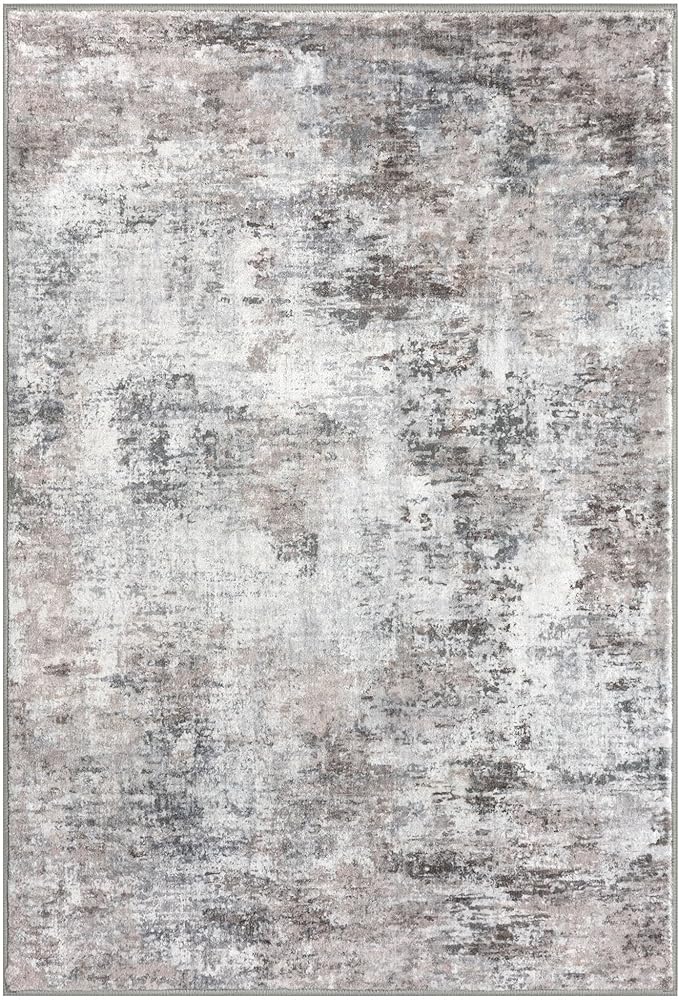 Modern Abstract 3x18 Runner Rug, Beige Grey Neutral Washable Long Kitchen Runner Non-Slip Soft Hallway Rug Runner Thin Print Faux Wool Floor Carpet for Hall Stair Entryway
