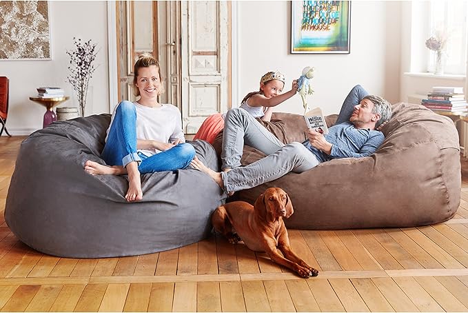 Lumaland Luxurious 3ft Medium Bean Bag Chair with Microsuede Cover - Soft, Foam Filling, Washable Bean Bag Sofa for Adults, Teenagers, Kids, Pets - Sack Chair for Living Room, Bedroom - Dark Grey