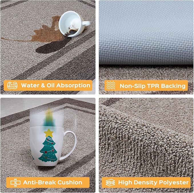 Kitchen Rugs 24" x 70", Non-Slip Machine Washable Kitchen Runner Rugs Floor Mats, Absorbent Comfort Standing Mats for Kitchen, Sink, Laundry and Hallway, Rolled Packaging, Beige & Grayish Brown