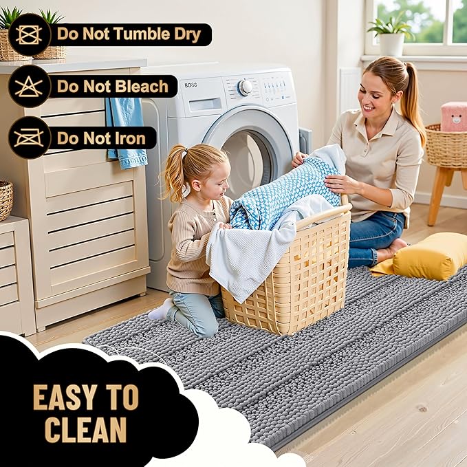 OLANLY Thick Bathroom Rugs 70x24, Extra Soft Absorbent Chenille Striped Bath Rugs, Rubber Backing, Machine Wash Dry, Bath Mats for Bathroom Floor, Tub and Shower, Home Decor Accessories, Grey