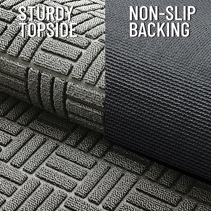 OLANLY Front Door Mat Outside Entrance 47x23, Absorbent, Heavy Duty Sturdy Natural Rubber Doormat Indoor Outdoor, Non-Slip, Stain and Fade Resistant, Low Profile Floor Mat for Entryway, Modern Gray