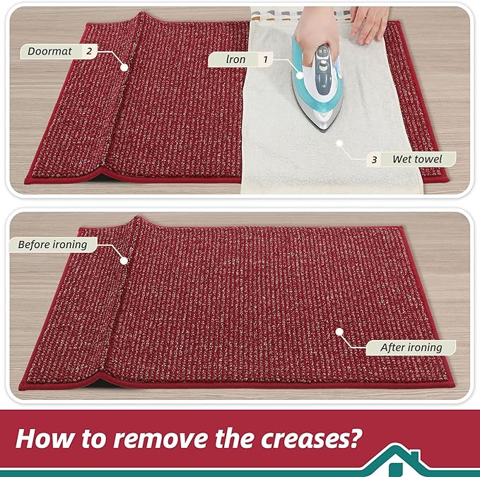 BEQHAUSE Dirt Trapper Door Mat 32" x 48", Non-Slip Washable Doormats Entrance Mat, Dirt Resistant and Absorbent Welcome Mat, Low Profile Floor Mats for Front Back Door and Entryway, Red