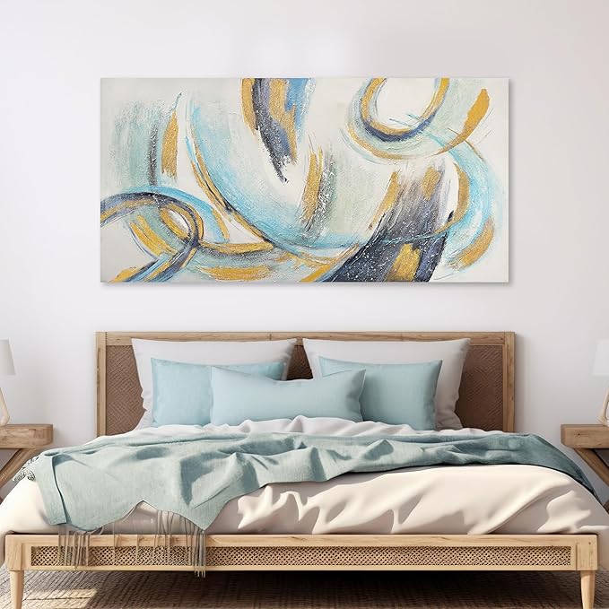 Glvzygy Abstract Wall Art Blue and Gold 24"x48" Canvas Wall Decor Frame Artwork Modern Home Wall Decor for Living Room, Bedroom, Office