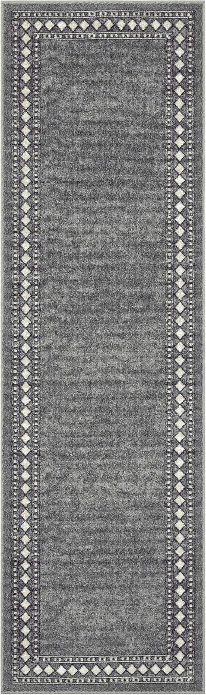 Antep Rugs Alfombras Modern Bordered 2x7 Non-Skid (Non-Slip) Low Profile Pile Rubber Backing Indoor Area Runner Rugs (Gray, 2' x 7')