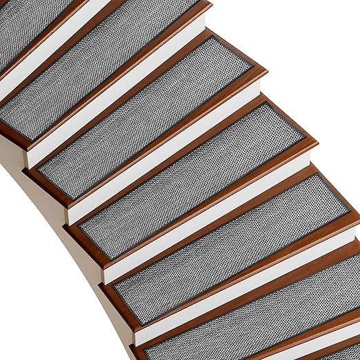 Deerly Carpet Stairs Runner Non Slip 7pcs Breathable Linen Stair Runner for Wooden Steps Peel and Stick Stair Treads Indoor Absorbent Staircase Covers Mat with Self-Adhesive Backing 8"X30" Black White