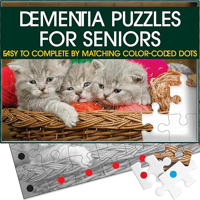 Keeping Busy 35 Piece Kittens Dementia Puzzles for Seniors | Color Coded with Templates Easy Puzzles for Dementia Patients Gifts for Elderly Women in Nursing Home & Men Gift for Nursing Home Residents
