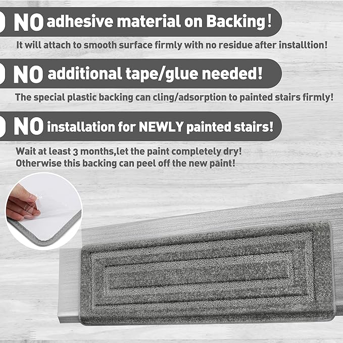 PURE ERA Bullnose Carpet Stair Treads Set Tape Free Non-Slip Indoor Stair Protectors Pet Friendly Rugs 9.5" x 30"(2 Pieces,Grey Rectangular)