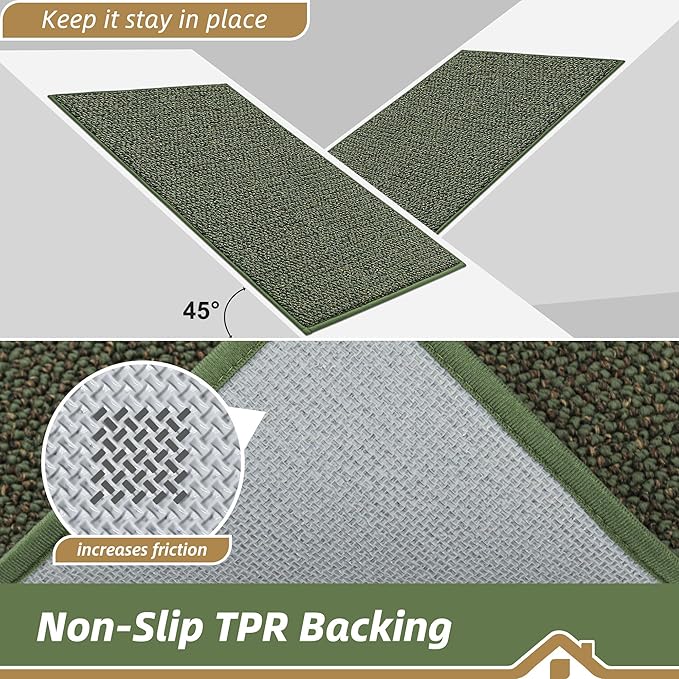 BEQHAUSE Kitchen Runner Rugs 32"x72", Non-Slip Kitchen Mats for Floor, Super Absorbent and Stain Resistant Kitchen Rug, Machine Washable Rugs for Kitchen, Hallway, Laundry & Sink, Green
