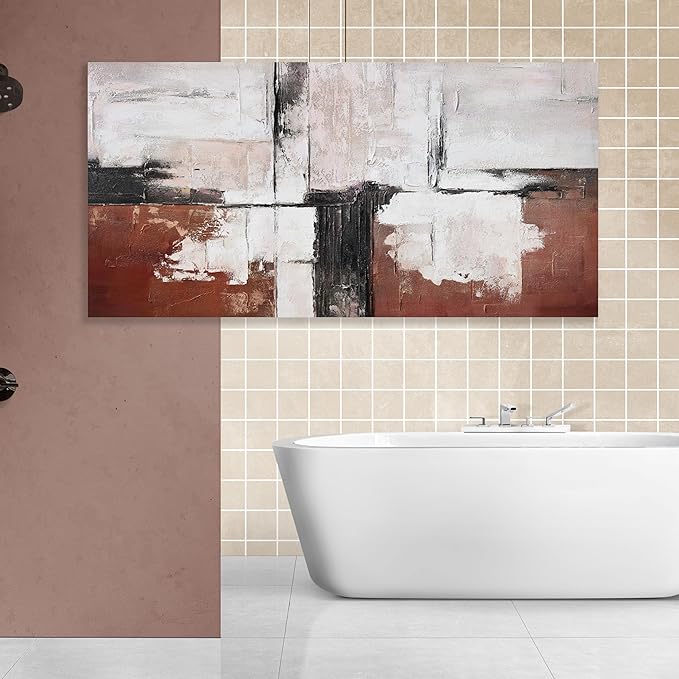 Abstract Framed Wall Art Modern Art Brick-Red and Black White Abstract Wall Art Home Decor Wall Modern Abstract Wall Art for Living Room Bedroom Office 20"x40"