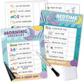 Magnetic Morning & Bedtime Routine Chart for Kids - Customizable Toddler Daily Schedule Board with Dry Erase Surface, Stickers & Marker, Build Habits with Visual Checklists, Mermaid Theme