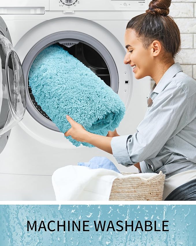 Bathroom Rugs 70x24, Ultra Thick Shaggy Soft Microfiber Absorbent Bath Rug, High Density Foam Latex Non Slip Backing, Machine Washable Bath Mats for Bathroom Floor & Sink, Teal