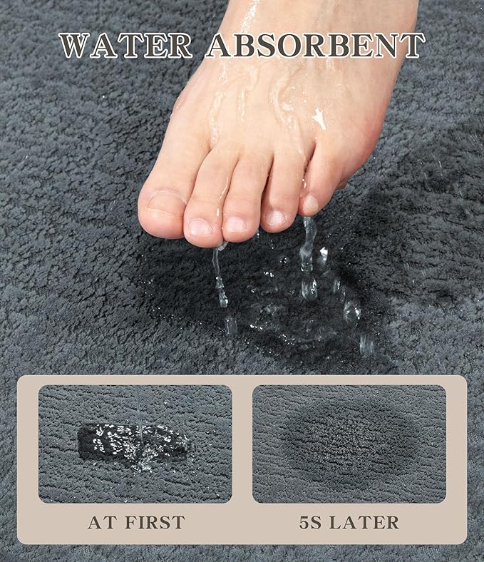 chakme Bathroom Rug Sets 5 Piece, Ultra Thin Bath Mat Quick Dry, Absorbent, Non Slip, Machine Washable, Light Blue, 17" x 24"