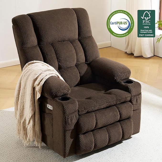 MCombo Dual Motor Large Power Lift Recliner Chair for Elderly, Lay Flat Lift Chair with Heat and Massage, Big Lift Recliner for Tall People, Cup Holders, Fabric 7896 (Large, Mocha)