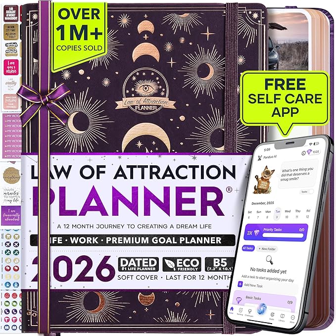 Deluxe 2026 Planner Weekly and Monthly | Law of Attraction Planner with Productivity App | 12-Month for Productivity, Gratitude & Goal Setting | Includes Foldable Vision Board, Gift Box & Stickers