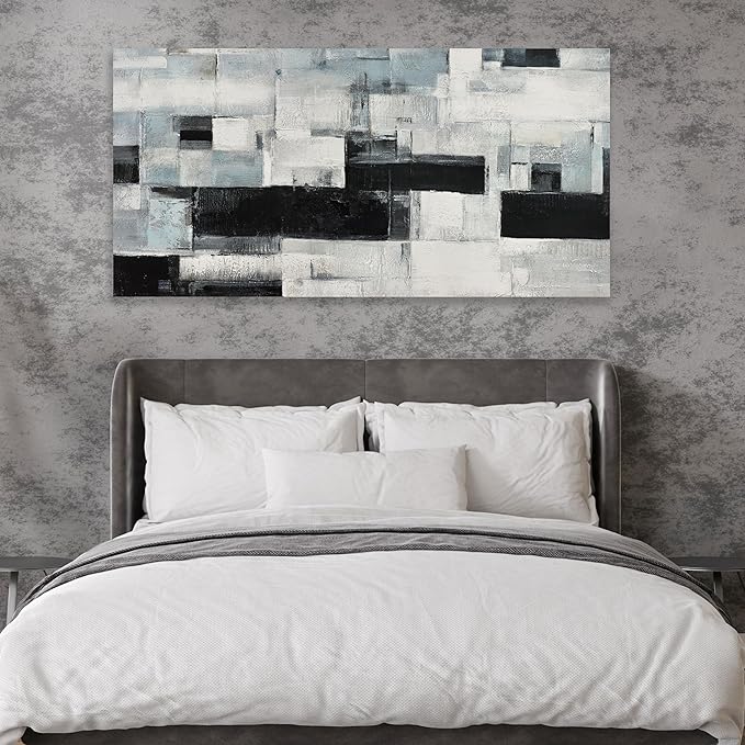 Glvzygy Abstract Wall Art Room Decor Black White and Gray Plaid Minimalism Picture Abstract Art Wall Decor Modern Abstract Wall Art Canvas for Living Room Bedroom Office 24"x48"