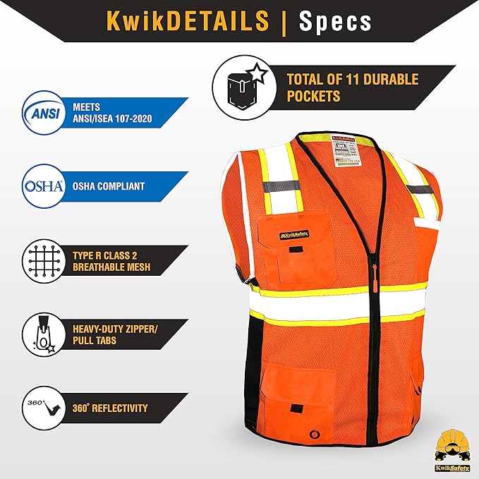 KwikSafety - Charlotte, NC - BIG KAHUNA Safety Vest [2 PACK] Class 2 ANSI OSHA Reflective Vest Durable High Visibility Vest Construction Safety Vest for Men Industrial Work Gear/Orange 3XL