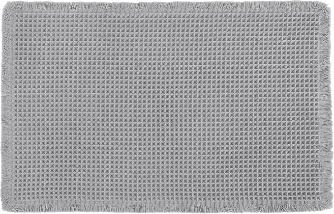 Hiasan Waffle Bath Mat, Super Absorbent Non Slip Bathroom Boho Rug with Tassels, Machine Washable Bath Mats for Bathroom, Ultra Soft Rubber Backed Rug, Grey, 16 x 24 Inches