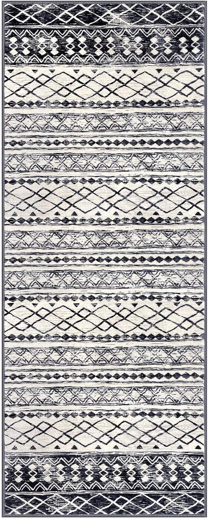 KUTA Moroccan Washable Runner Rugs 2x5, Non-Slip Vintage Black Navy Blue Boho Hallway Kitchen Rugs Ultra Soft Geometric Floor Carpet Runners for Bedroom Laundry Living Room
