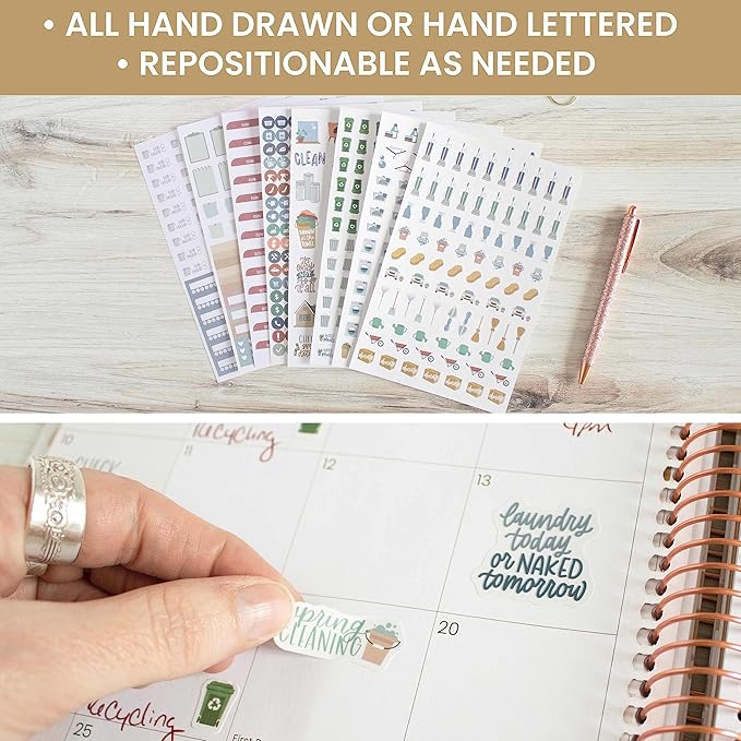 bloom daily planners Household Chores Planner Stickers -Essential Variety Pack for Home Productivity - to-Dos, Errands, Tasks - 8 Sheets / 736 Stickers - Icons & Quotes
