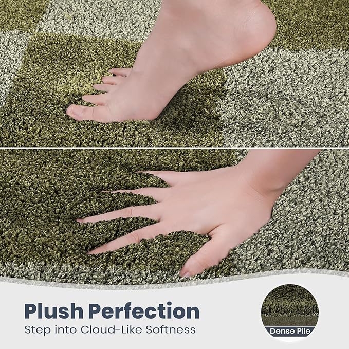 PURRUGS Bathroom Rug Non-Slip Machine Washable 24" x 36", Super Absorbent and Quick-Dry Bath Mat, Extra Soft and Plush Bath Rug for Shower, Bathtub and Sink, Sage Green & Olive Green