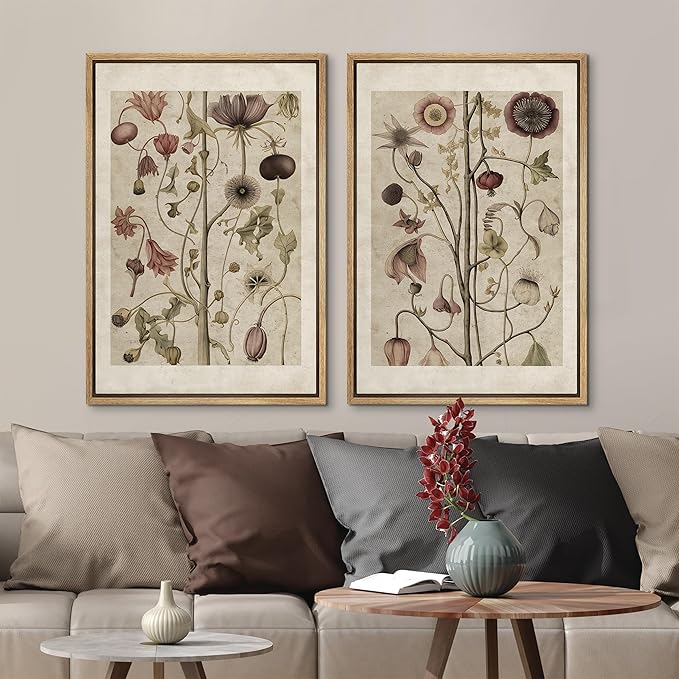 MUDECOR Framed Canvas Print Wall Art Wildflower Floral Botanical Nature Illustration Modern Art Decorative Multicolor Geometric Minimal for Bedroom - 24"x36"x2 Natural
