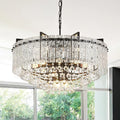 29.2" 16-Light Modern Glass Chandelier Light Fixtures Large Black 4-Tier Crystal Beads Chandeliers for Dining Room Round Hanging Ceiling Pendant Lighting for Bedroom Entryway Foyer Stairway