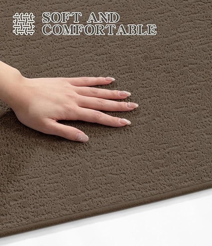 chakme 2 Piece Bathroom Rug Sets, Ultra Thin Bath Mat Quick Dry, Absorbent Non Slip Machine Washable, Coffee, 17" x 24"