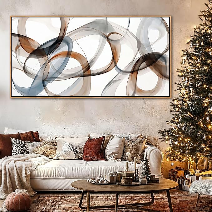 Framed Canvas Wall Art - Large Abstract art prints for Home & Office Decor - Brown Modern, Minimalist Wall Art Decor for Living Room, Bedroom Farmhouse Wall Decor Wood Frame 20×40IN