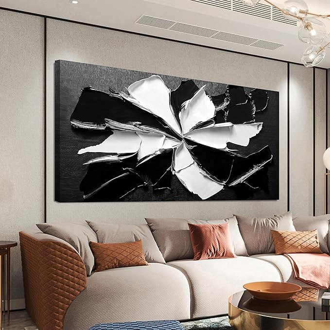 Abstract Wall Art Decor Modern Large Wall Art for Living Room Abstract Canvas Art Wall Decor Oversized Black and White Wall Art Prints Flowers Artwork for Walls Office Home Decorations 35" X 70"