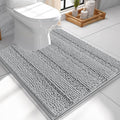 OLANLY Thick Toilet Rugs U-Shaped 24x20, Extra Soft Absorbent Chenille Striped Contour Bathroom Rugs for Toilet, Dry Quickly, Machine Washable, Non-Slip Bath Mat, Light Grey