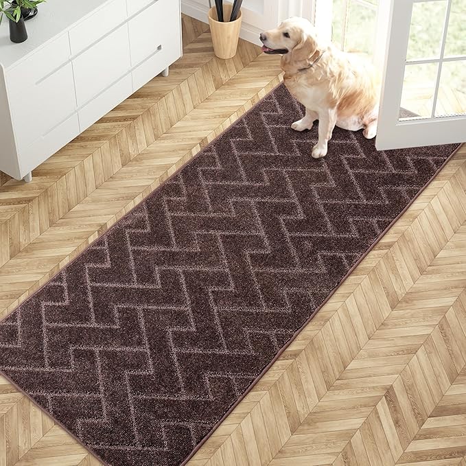 PURRUGS Dirt Trapping Door Mat 32" x 70", Non-Slip Machine Washable Entry Rug, Shoe Scraper, Dog Doormat, Super Absorbent Welcome Mat for Front & Back Door, Muddy Wet Shoes & Paws, Brown