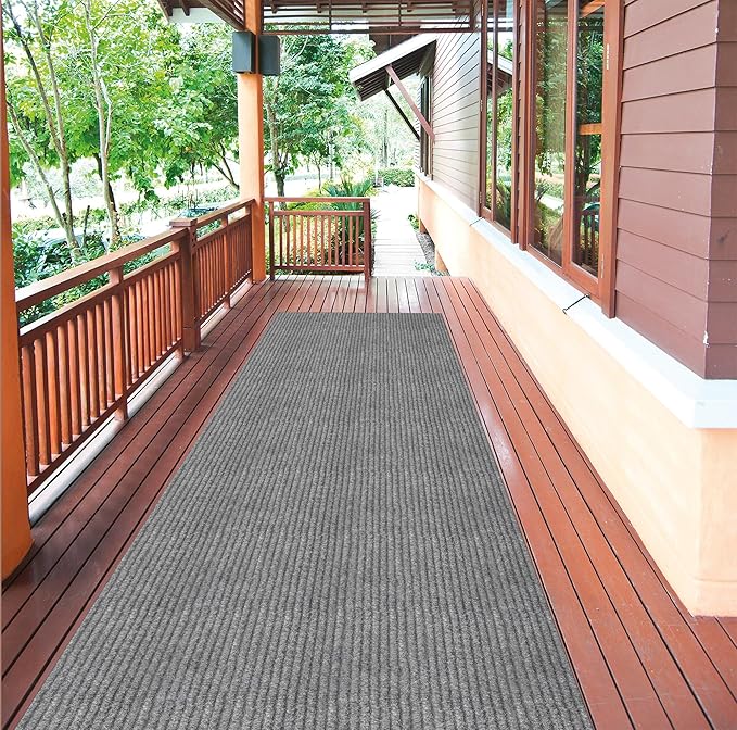 Ottomanson 2' x 21' Hallway Runner with Scraper Pile Extra Durable Non-Slip Rug Mat for Indoor & Outdoor Use - Ideal for Kitchen, Entryway, Patio & Garage - High-Traffic Carpet, Gray