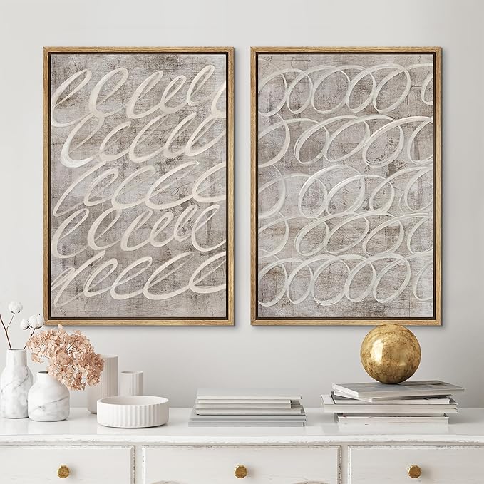 MUDECOR Framed Canvas Print Wall Art Vintage Mid-Century Swirl Abstract Shape Illustrations Modern Art Decorative Bohemian Colorful Chic for Living Room, Bedroom, Office - 24"x36"x2 Natural