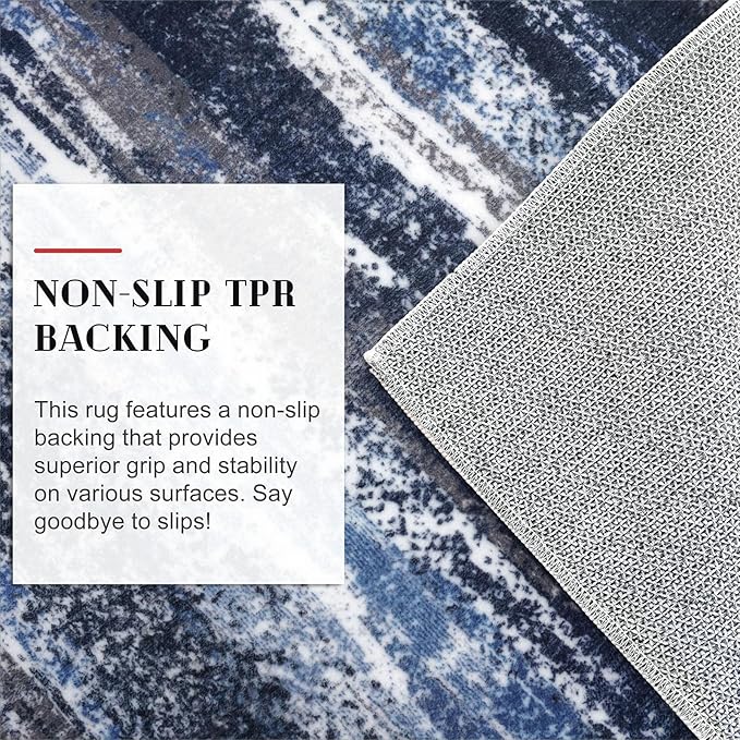 Modern Abstract Hallway Runner Rug, Navy Blue Washable Kitchen Runner Non-Slip Soft 2x8 Runner Rug Thin Print Faux Wool Carpet for Entryway Bedroom Laundry Room Indoor