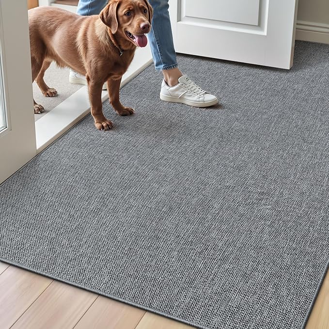 LUMI Ultra Thin Door Mat for Entryway,36"x56" Low Profile Non Slip Rubber Backing Indoor Doormat, Easy Clean Welcome Entrance Mat for Inside House, Patio,Dark Grey