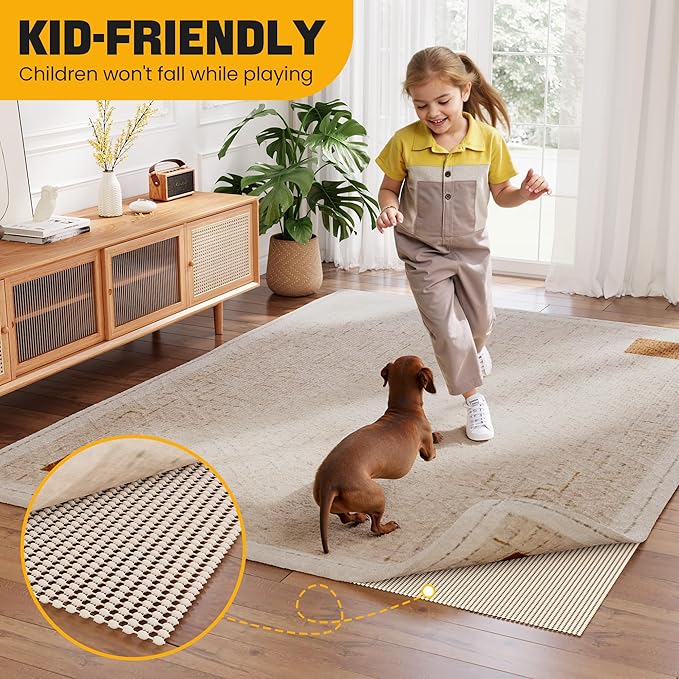 Non-Slip Rug Pad Gripper 3x5 Feet, Anti Skid Mat for Under Area Rugs, Keeps Rugs in Position and Safe, Thick Cushioned Carpet Pad for Hardwood Floors Protection