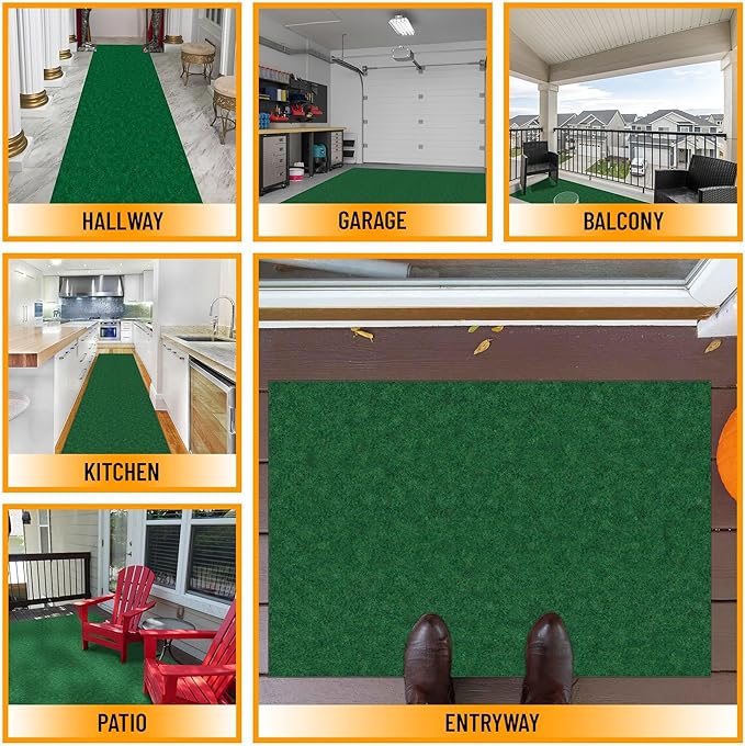 Ottomanson 2' x 6' Hallway Runner with Scraper Pile Extra Durable Non-Slip Rug Mat for Indoor & Outdoor Use - Ideal for Kitchen, Entryway, Patio & Garage - High-Traffic Carpet, Green