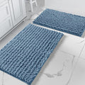 Yimobra Bathroom Rugs Sets 2 Piece - Quick Dry Extra Thick Luxury Chenille Bath Mat, Non Slip Super Absorbent for Tub Shower Sink, Machine Washable Shaggy Floor Mat, 32"x20"+24"x17" Inch, Denim Blue